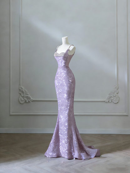 Sexy Mermaid Spaghetti Straps Sequin Burgundy Long Prom Dresses SD1515
