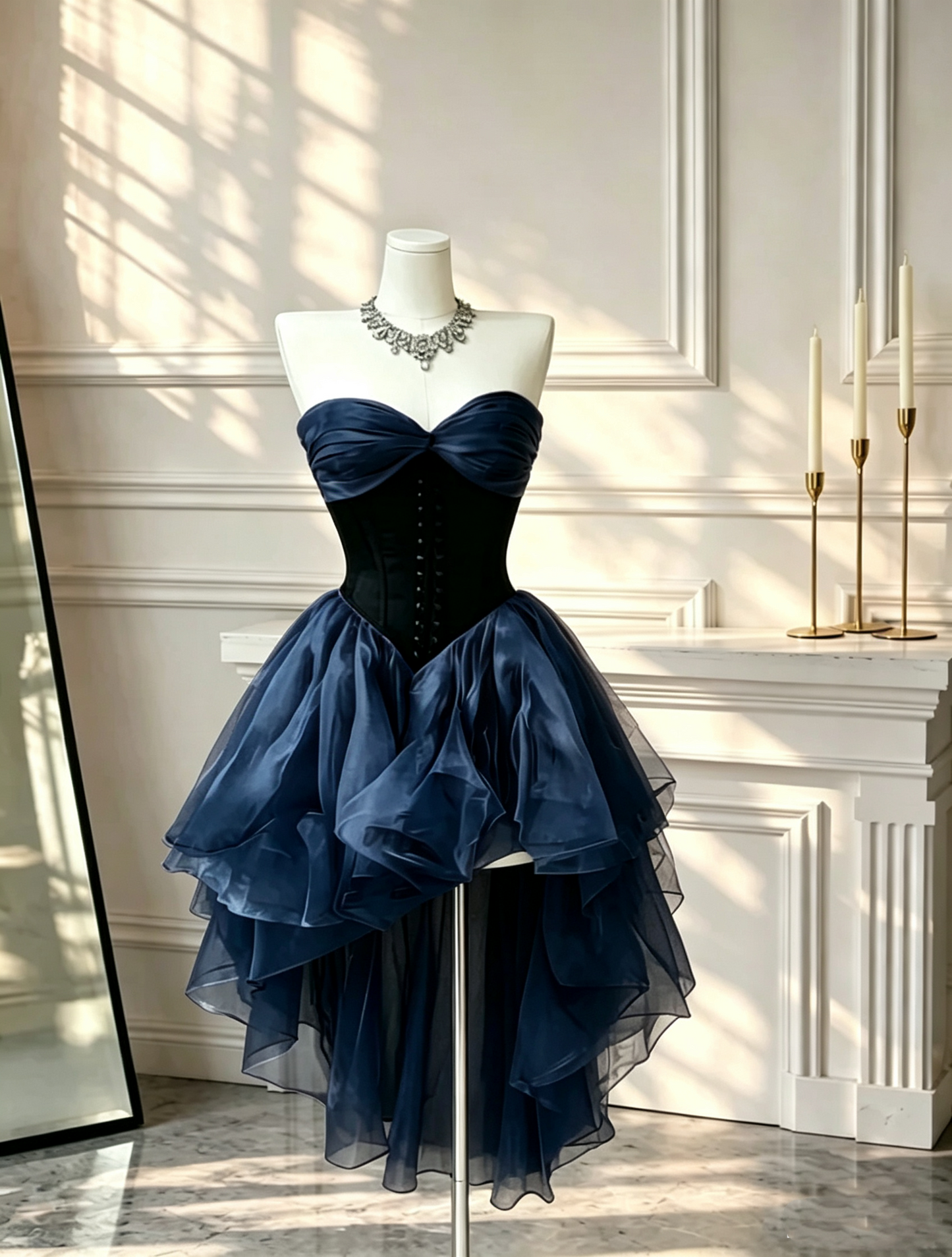 Beautiful Sweetheart Neck Tulle Hi-Low Mini Party Dress Pink 7th Grade Homecoming Dress D2684