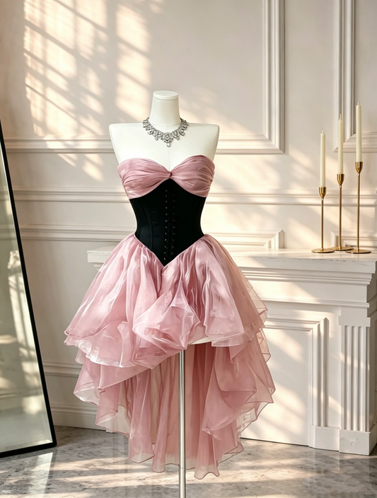 Beautiful Sweetheart Neck Tulle Hi-Low Party Dress Pink 7th Grade Homecoming Dress D2684