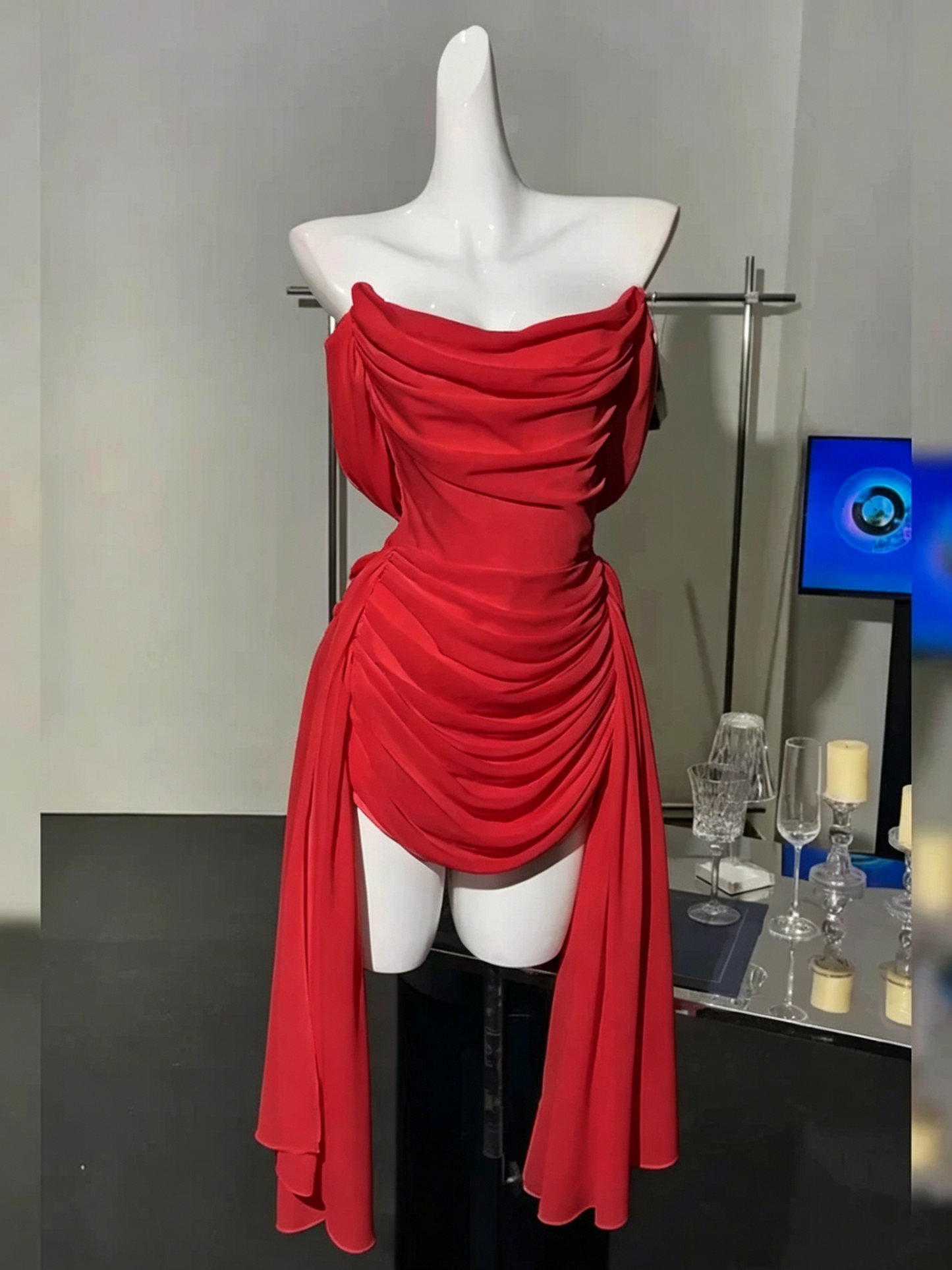 Pretty Strapless White Chiffon Pleated Sheath Short 8th Grade Homecoming Dress Birthday Dress S917