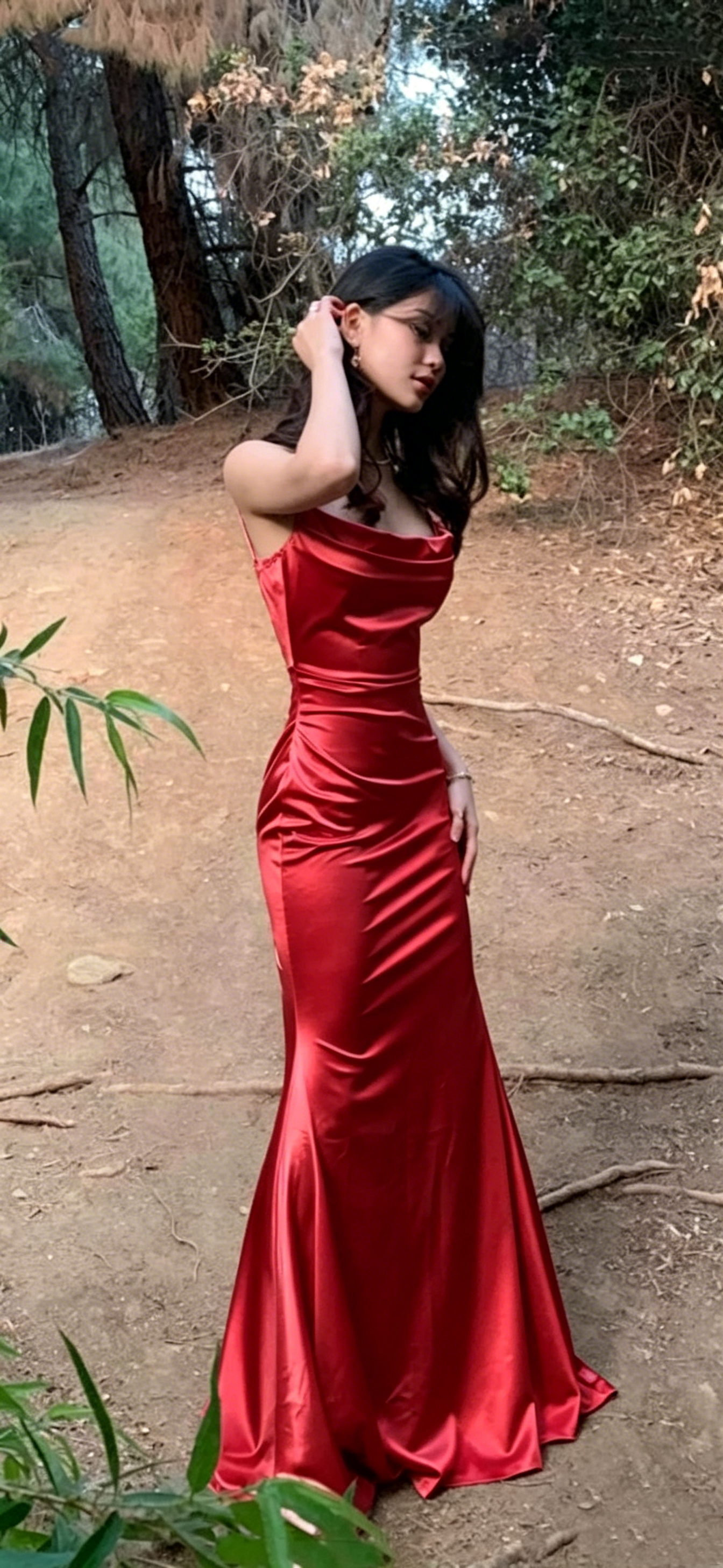 Elegant Spaghetti Straps Pink Satin Mermaid Party Dress Long Wedding Guest Dress D2863