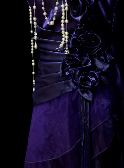 Chic Spaghetti Straps Grape With Flowers Long Prom Dresses Birthday Evening Dress D4515