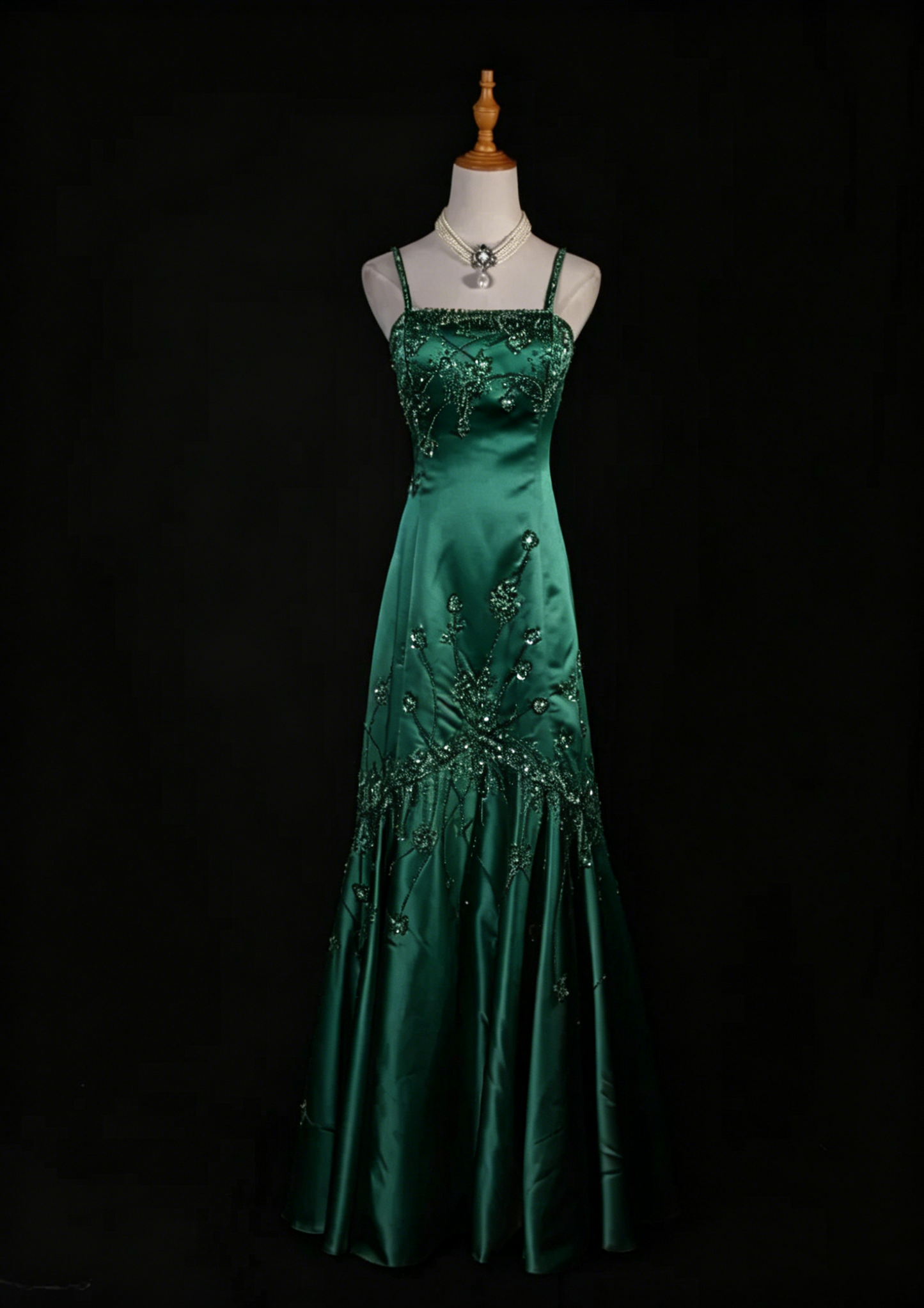 Fashion Spaghetti Straps Gold Satin Beaded Mermaid  Long Party Dress Evening Dress D2249