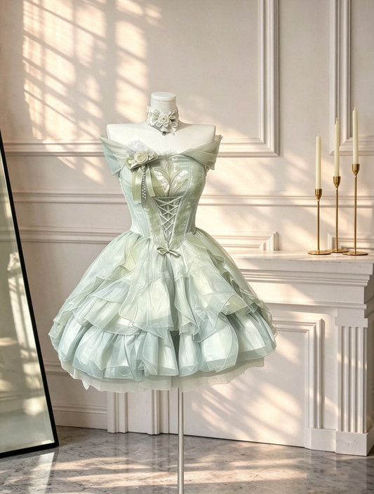 Elegant Off The Shoulder Tulle A Line Short 15th Birthday Outfits Green Mini Graduation Homecoming Dress D2579