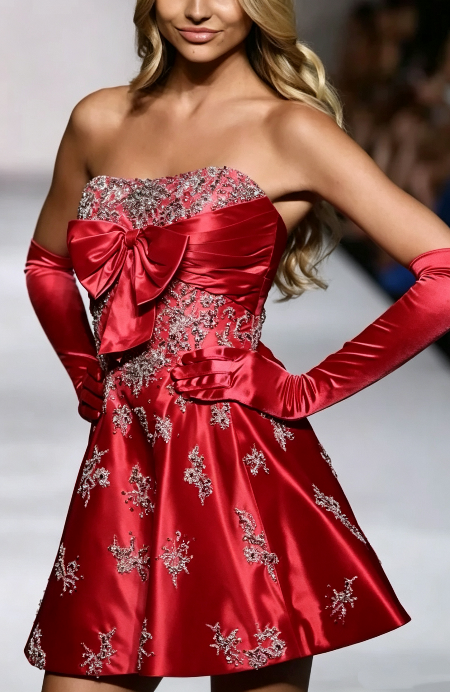 Stylish Pink Sequin Beaded Mini Birthday Outfits Formal Homecoming Dress With Gloves S422