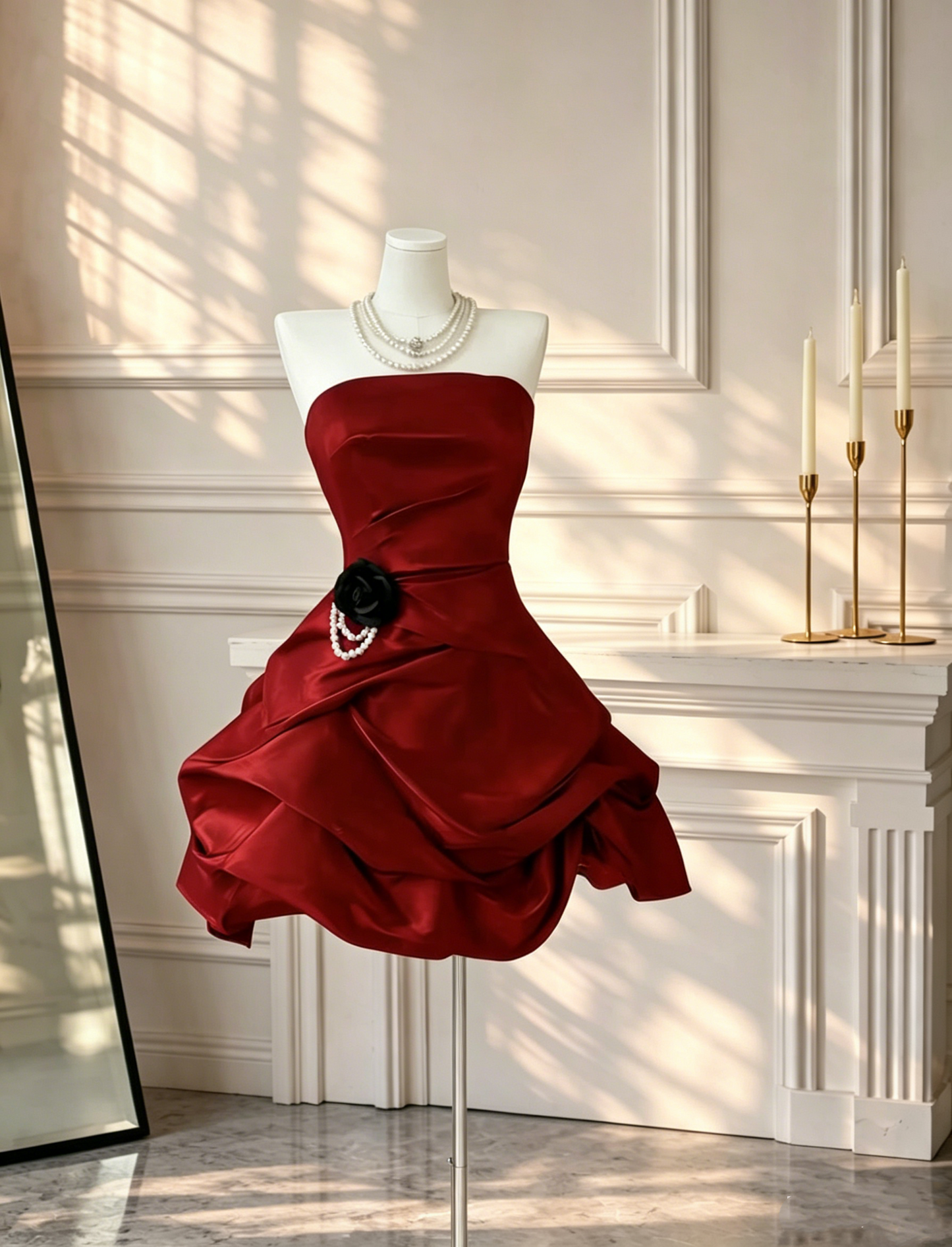 Pretty Red Strapless Satin A Line Short Cocktail Dress Homecoming Dress D2577