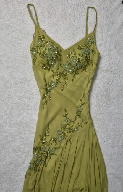 Elegant Spaghetti Straps Green Chiffon Mermaid Long Party Dress Prom Dress D4325