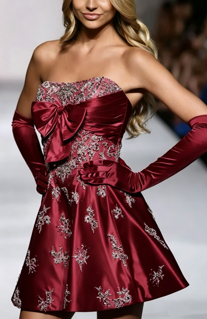 Stylish Pink Sequin Beaded Mini Birthday Outfits Formal Homecoming Dress With Gloves S422