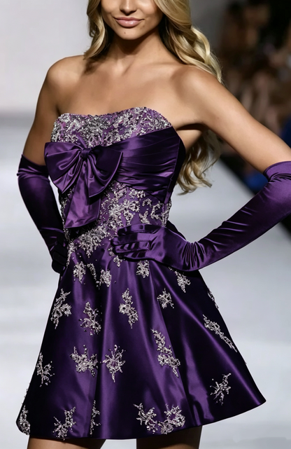 Stylish Pink Sequin Beaded Mini Birthday Outfits Formal Homecoming Dress With Gloves S422