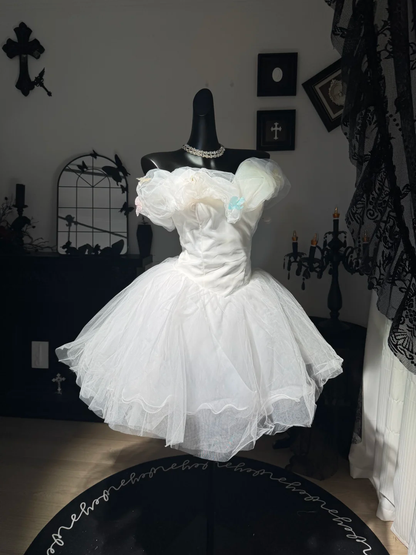 Pretty White Tulle Pleated Off The Shoulder A Line Short Birthday Outfits Homecoming Dress D3019