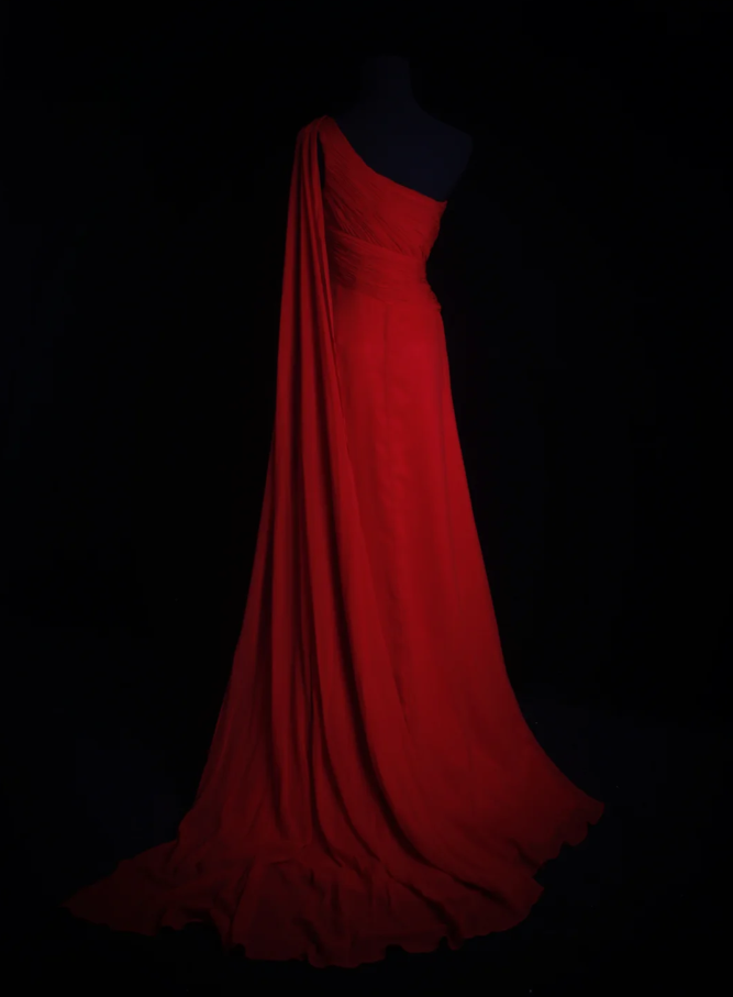 Classy Red One Chiffon Pleated Beaded Mermaid Long Evening Dress Formal Wedding Guest Dress D2212