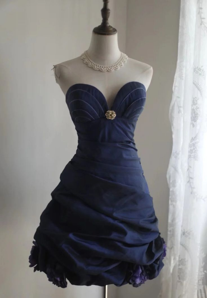 Vintage Sweetheart Royal Blue Taffeta Mini Formal 8th Grade Homecoming Dress Short Birthday Outfits S866