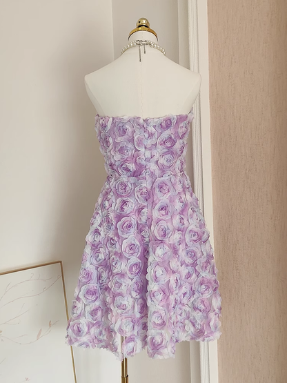 Sexy A Line Sweetheart Lilac Lace Vacation Dresses Short Floral Birthday Outfits SD333