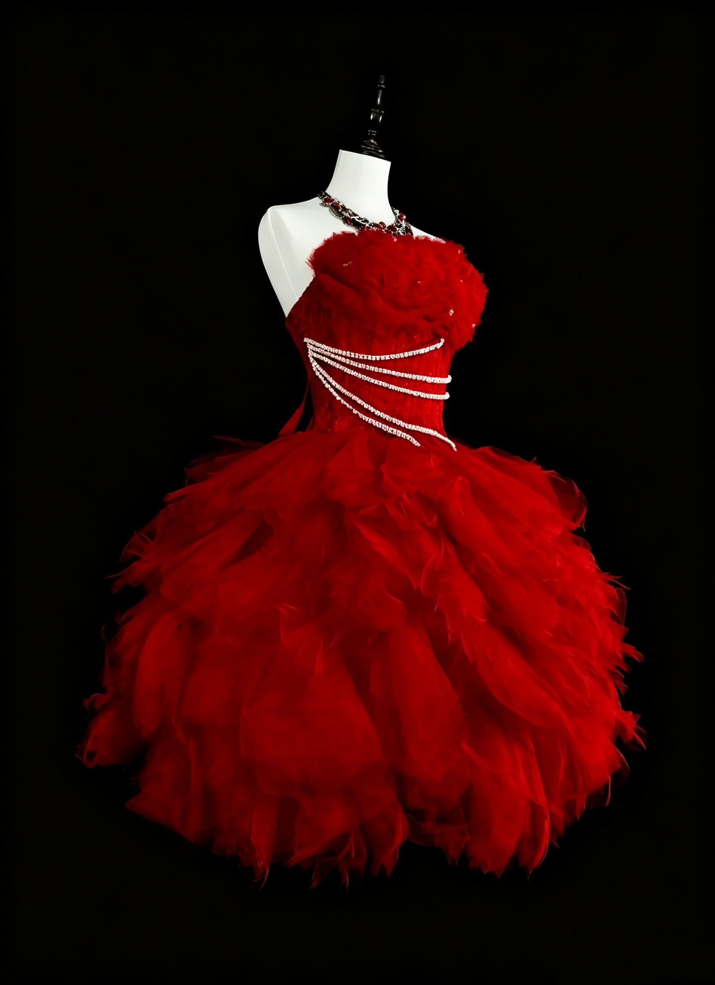 Fairy Red Strapless Tulle Beaded A Line Short Homecoming Dress Birthday Outfits D4064