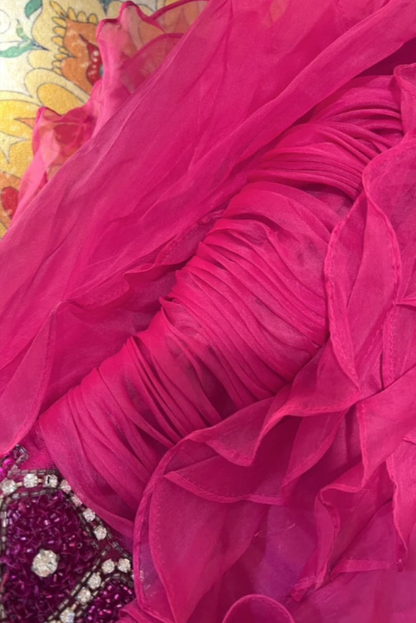 Retro Spaghetti Straps V Neck Chiffon Pleated Ruffles Mermaid Evening Dress Long Prom Gown D1192