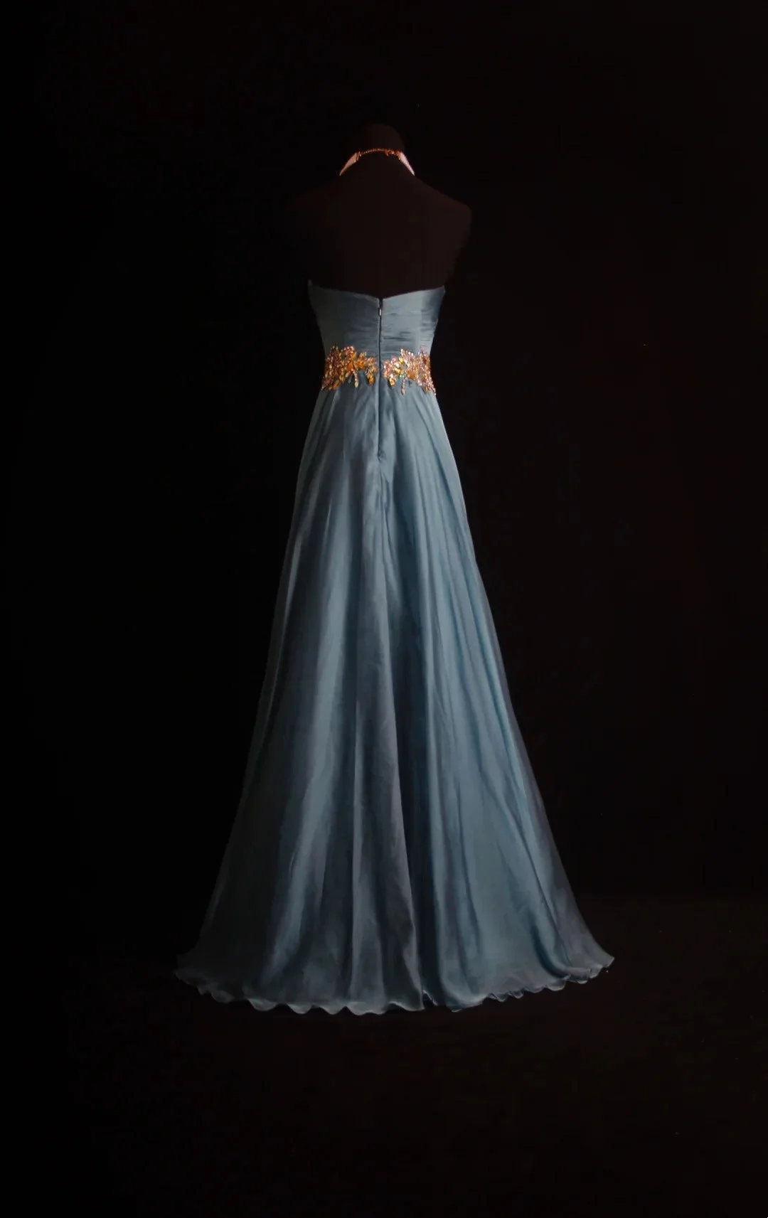 Retro Sweetheart Neck Satin Chiffon Beaded Long Wedding Guest Dress Blue Long Evening Dress D4565