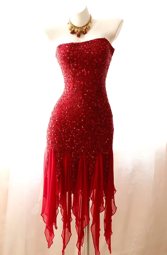 Vintage Red Sleeveless Sheath Prom Dress Birthday Party Gowns D2733