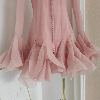 Cute Sheath Scoop Neckline Pink Long Sleeves Short Homecoming Dresses Birthday Outfits SD370