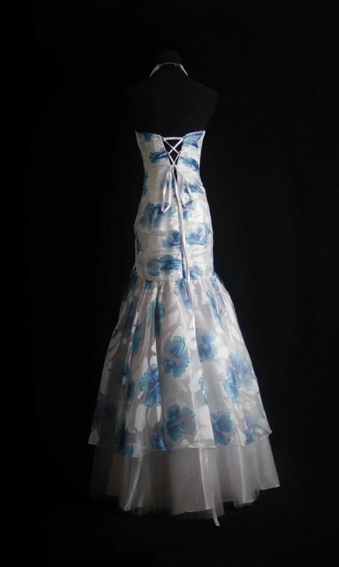 Elegant Sweetheart Neck Chiffon Floral Beaded Long Party Dress Blue Mermaid Long Evening Gown D4566