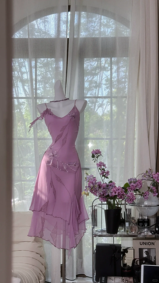 Classy Spaghetti Straps V Neck Purple Chiffon Homecoming Dress Short Party Dress S722