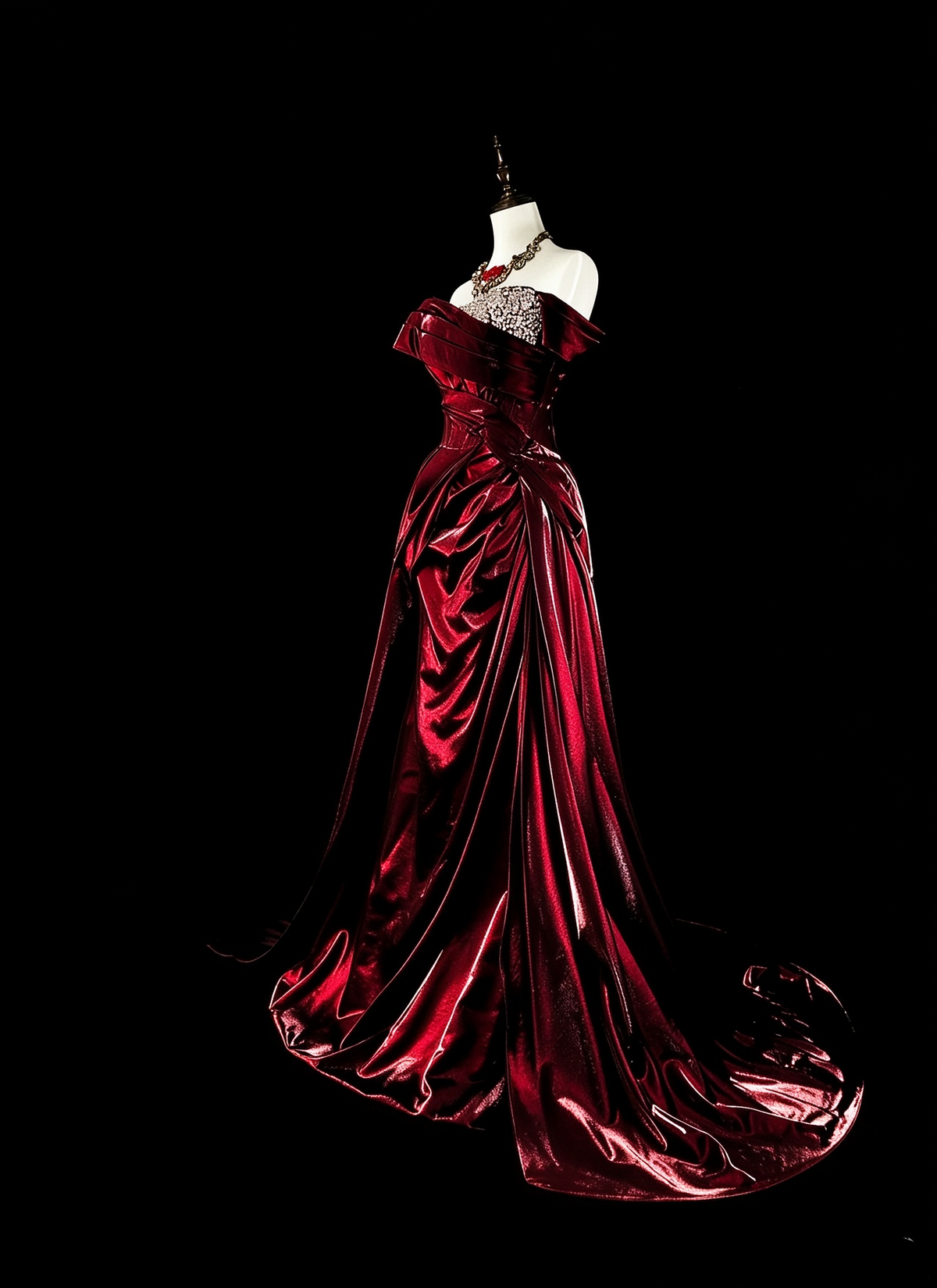 Charming Off The Shoulder Satin Beaded Long Prom Dress Burgundy Evening Dress D5387