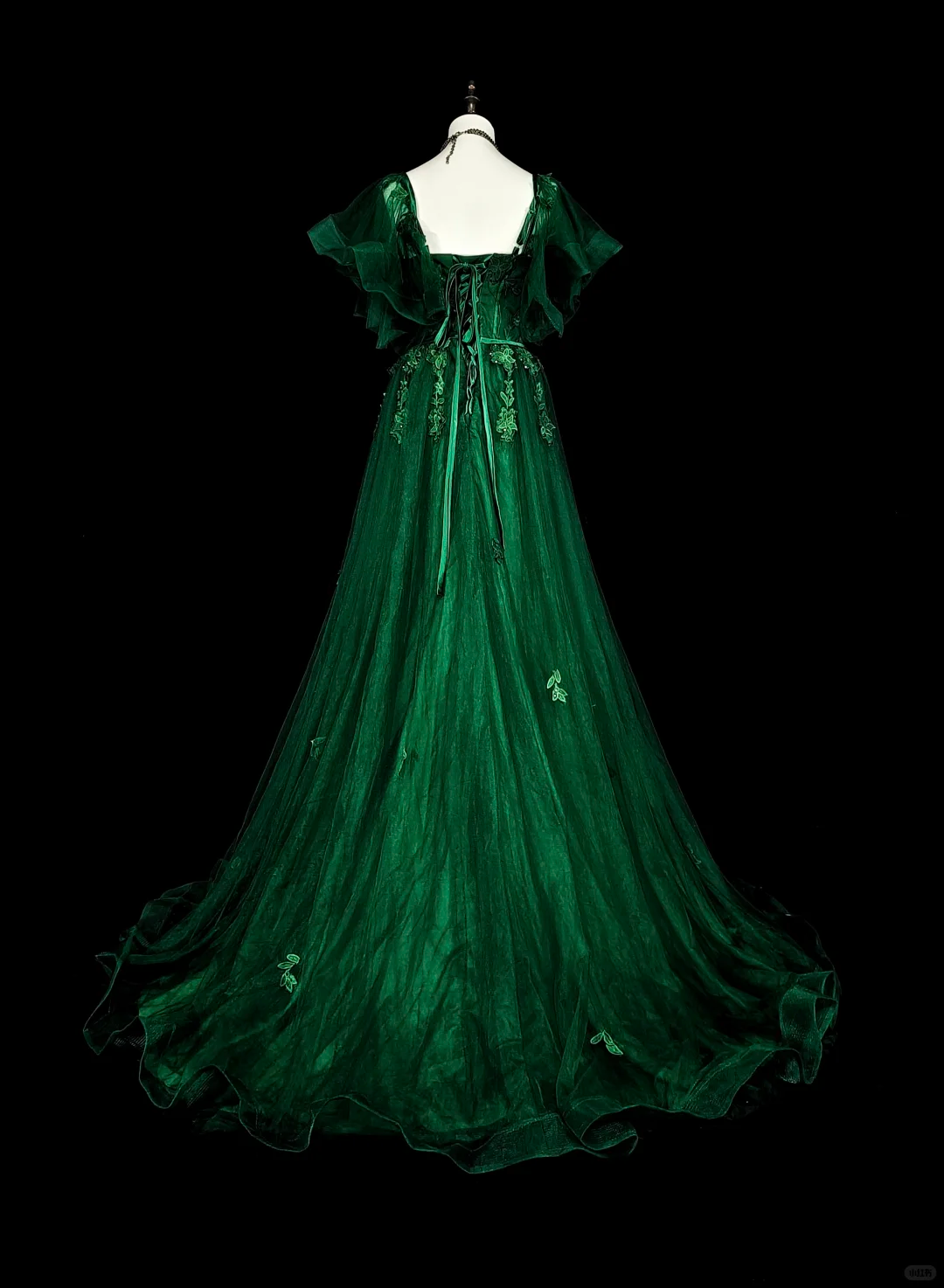 Classy Emerald Green Tulle Appliques Long Evening Dress Prom Dress D5391