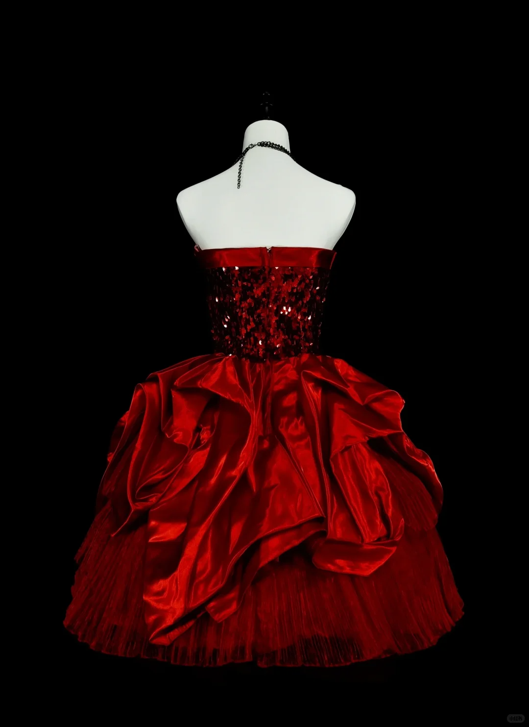 Sparkly Strapless Red Satin Tulle Sequin A Line Short Homecoming Dress Cocktail Dress D4053