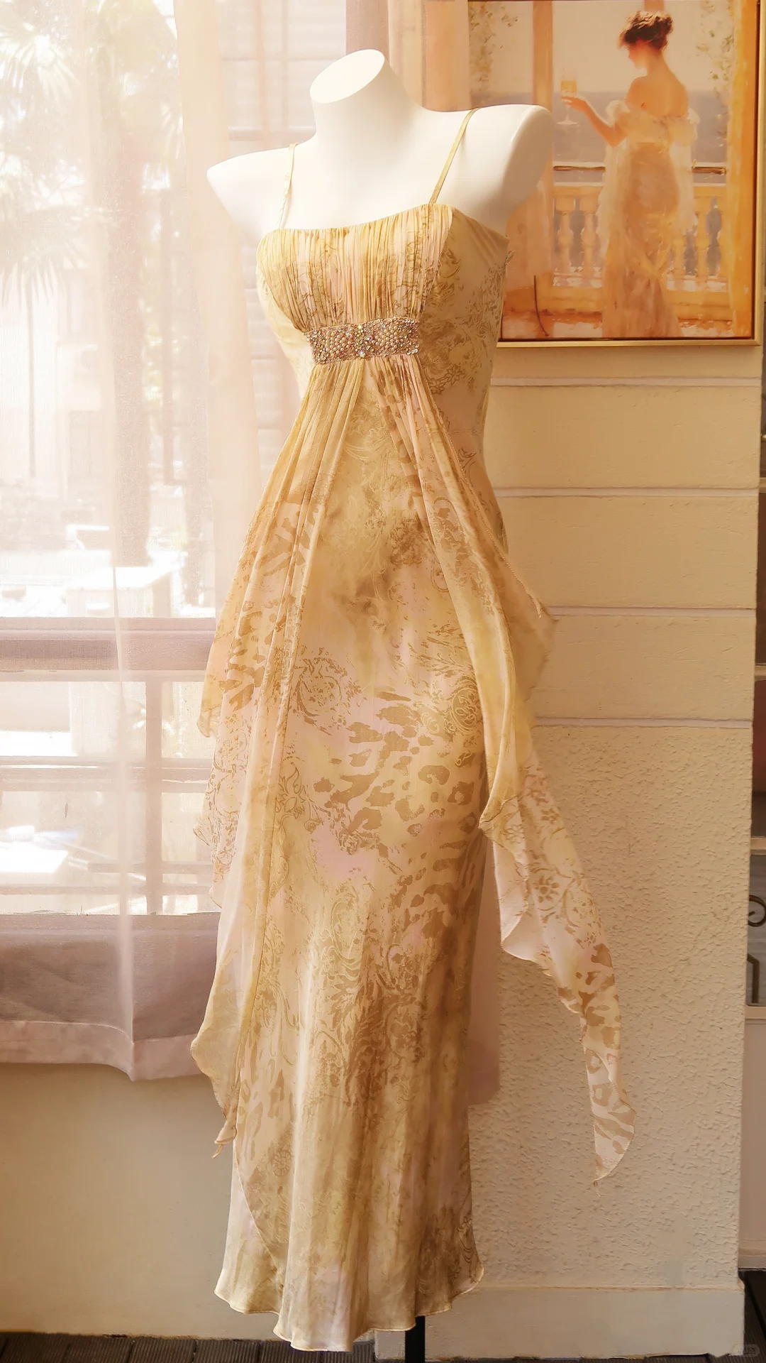 Classy Spaghetti Straps Chiffon Print Floral Mermaid Long Party Dress Evening Dress D2749