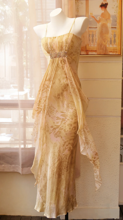 Classy Spaghetti Straps Chiffon Print Floral Mermaid Long Party Dress Evening Dress D2749