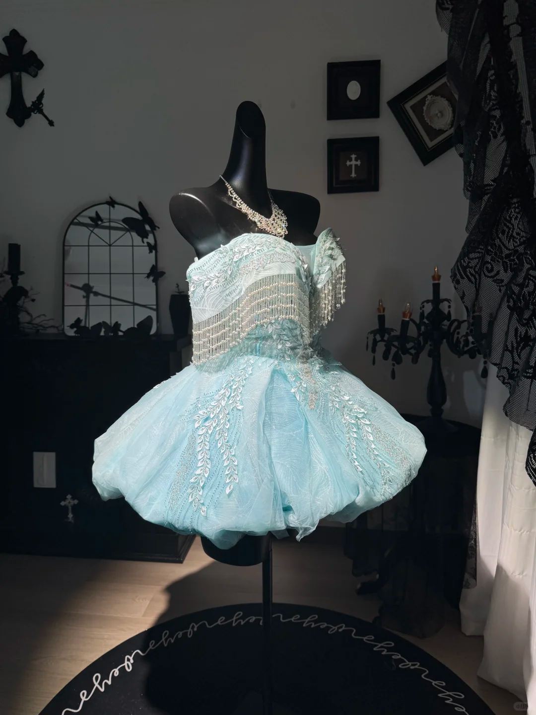 Glamorous Off The Shoulder Tulle Sequin Beaded A Line Homecoming Dress,Blue Mini 16th Birthday Outfits D3020