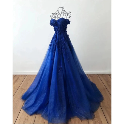 Retro Lavender Off Shoulder Tulle Floral Party Dress Tulle Prom Dress Evening Dress SD1747