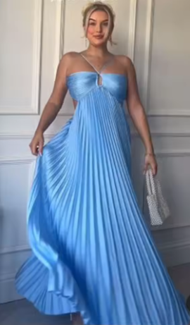 Sexy A Line Spaghetti Straps Blue Backless Prom Dresses Long Party Dress SD2272