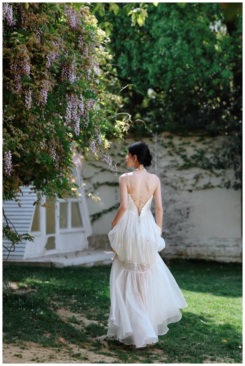Pretty Spaghetti Straps White Tulle Lace Mermaid Long Prom Dress Evening Gown D2422
