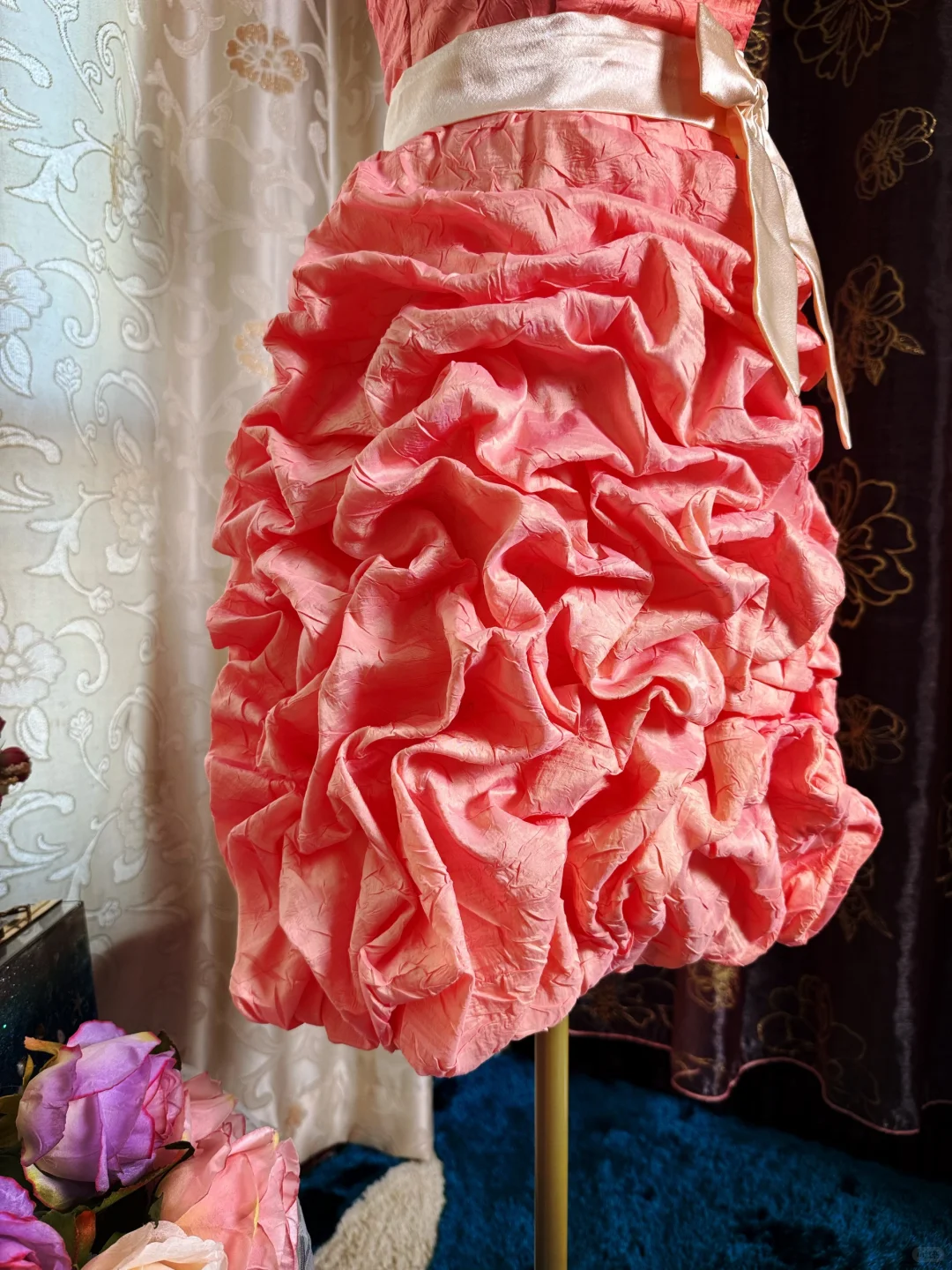 Classy Peach Pink Strapless Satin Pleated Sheath Short Prom Dress Homecoming Dress D727