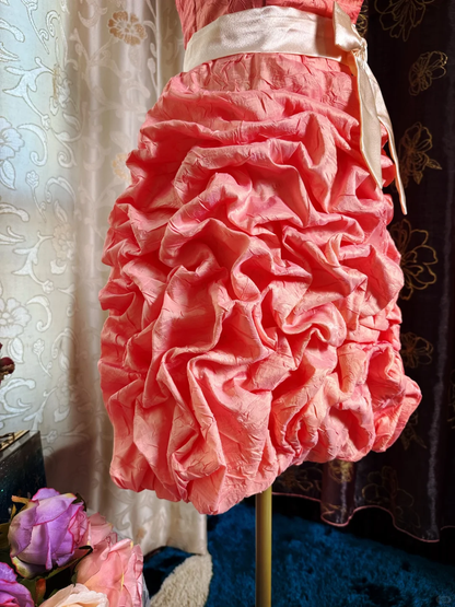 Classy Peach Pink Strapless Satin Pleated Sheath Short Prom Dress Homecoming Dress D727