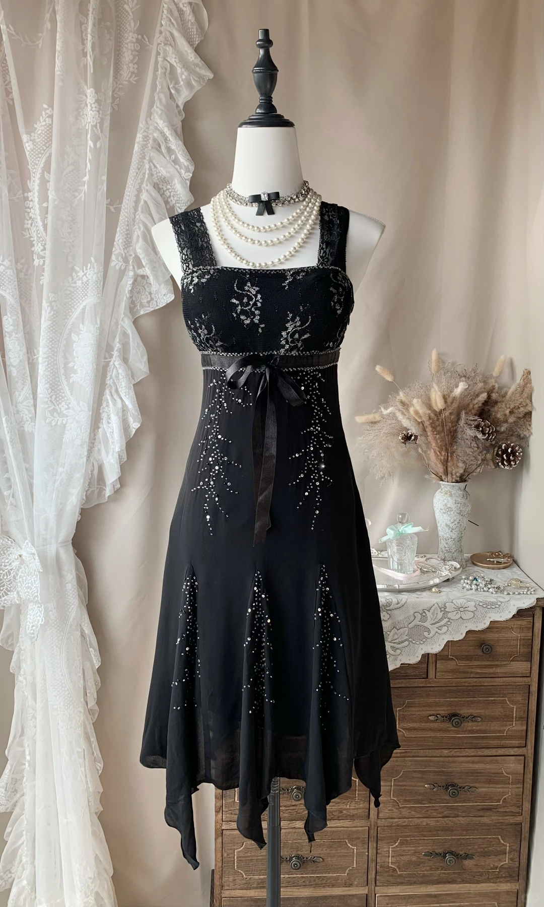 Gorgeous Black Lace Chiffon Beaded Short Homecoming Dress Mini Birthday Dress D3183