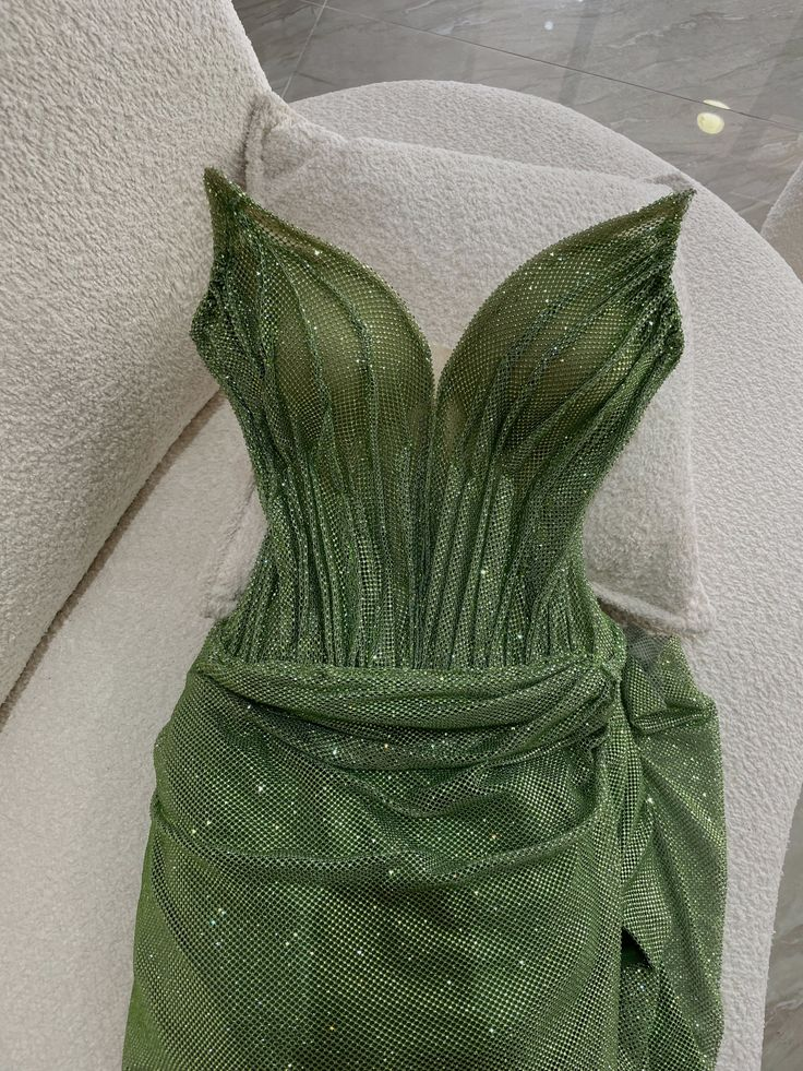 Glamorous Green Strapless Sequin High Slit Mermaid Party Dress Long Evening Gown D2928