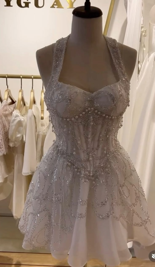 Beautiful Chiffon A Line Mini Birthday Dress White Homecoming Dress S491