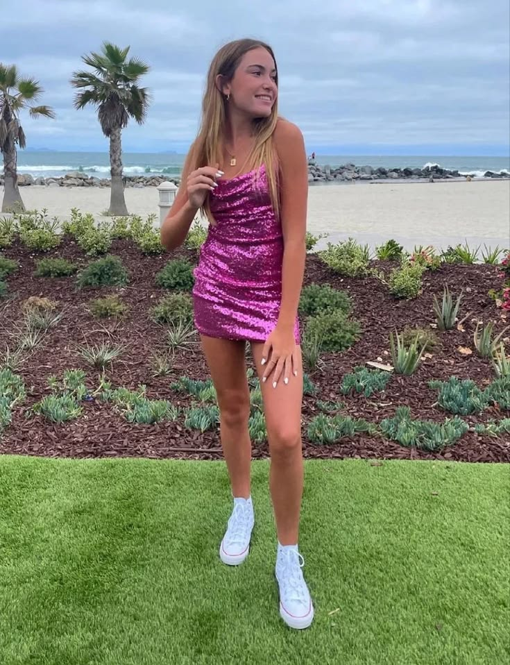 Sparkly Hot Pink Sequin Sheath Short Homecoming Dress Birthday Dress D4375
