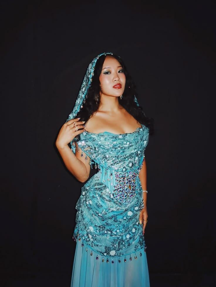 Unique Blue Chiffon Beaded Mermaid Long Party Dress Prom Dresses D4111