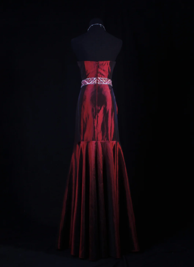 Elegant Strapless Satin Beaded Party Dress Burgundy Mermaid Long Prom Gown D2233