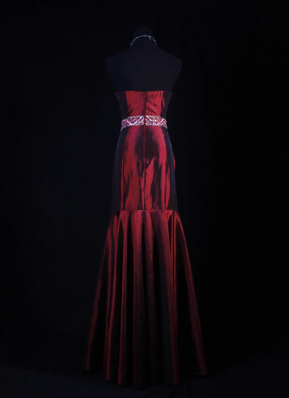 Elegant Strapless Satin Beaded Party Dress Burgundy Mermaid Long Prom Gown D2233