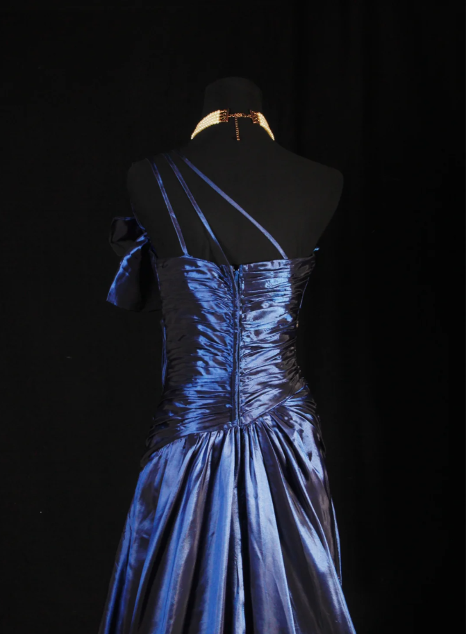 Elegant One Shoulder Satin Pleated Beaded Mermaid Evening Dress Navy Blue Long Party Dress D2225