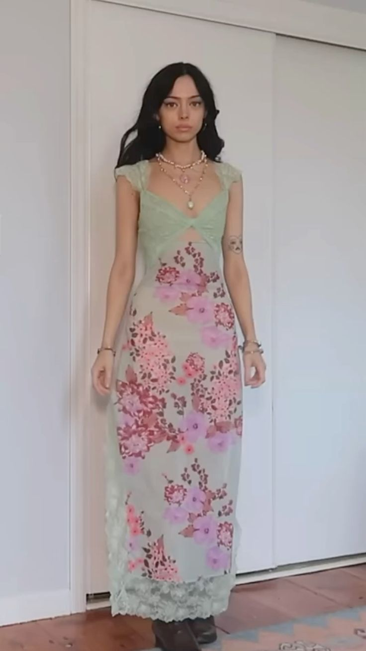 Classy Light Green Satin Print Floral Lace Long Party Dress Backless Long Evening Dress D4398