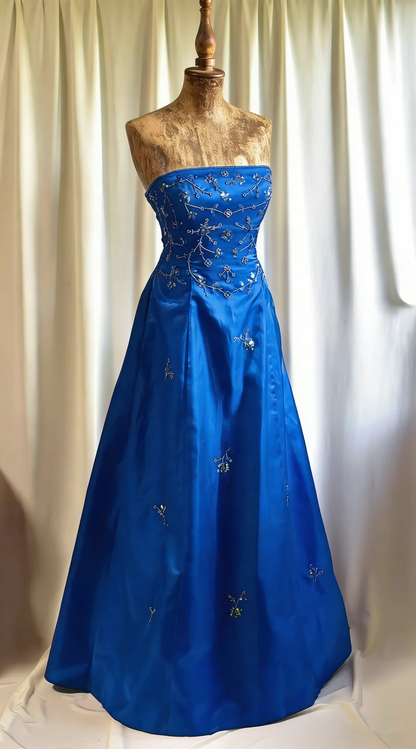 Vintage Burgundy Strapless Satin Beaded A Line Long Evening Dress Birthday Party Dress D1832