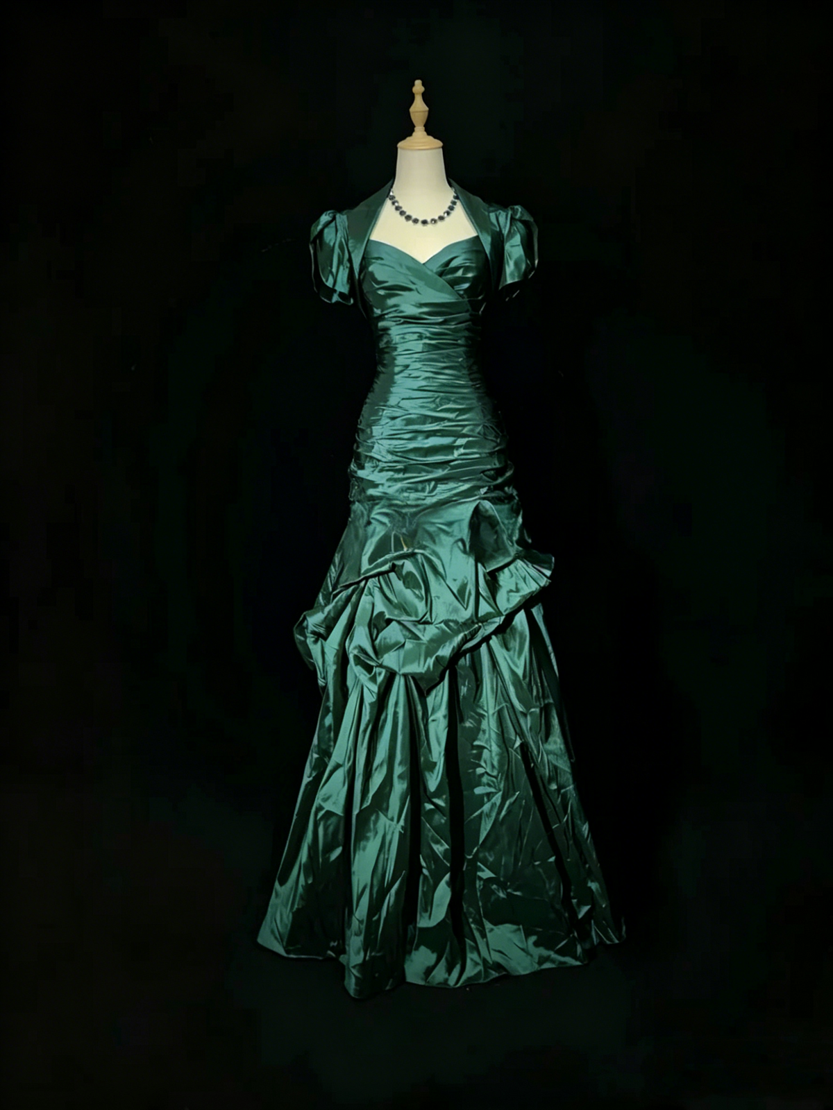 Vintage Blue Satin Pleated Mermaid Long Party Gown Formal Prom Dress D753