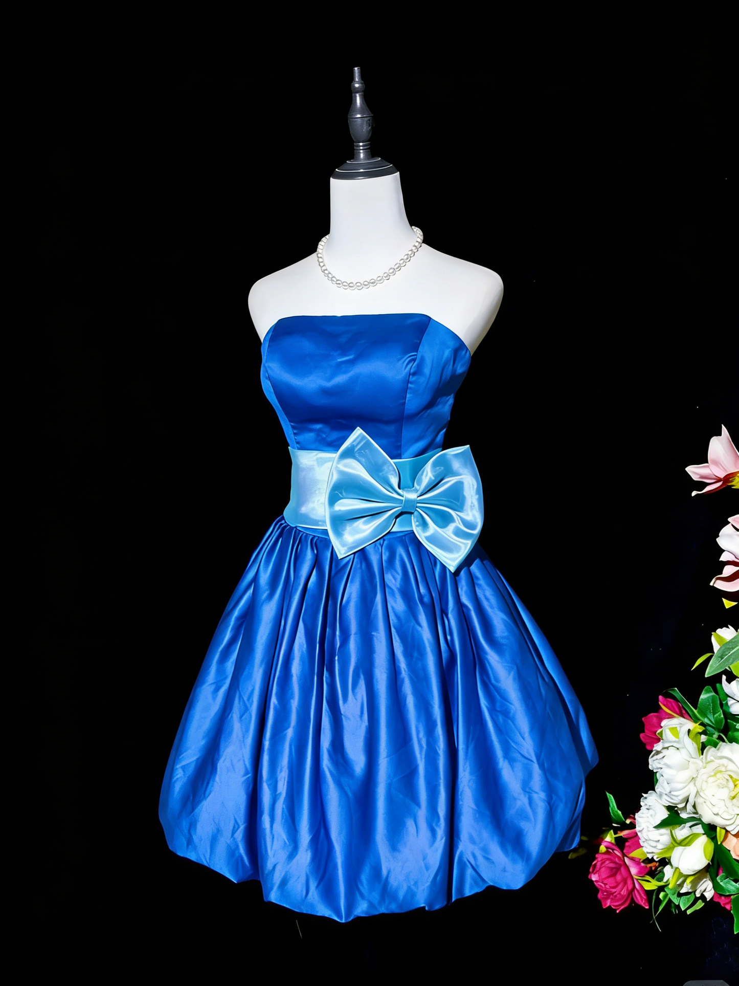 Fashion Purple Strapless Satin A Line Short Graduation Homecoming Dress Birthday Dress With Bow D2369