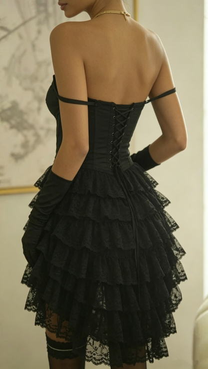 Sexy Spaghetti Straps Lace Layered Cocktail Dress Black Homecoming Dress S317