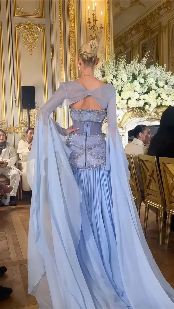 Light Blue Off Shoulder Long Sleeves A-Line Party Dress Fashion Summer Dress , DP3059 main image 1
