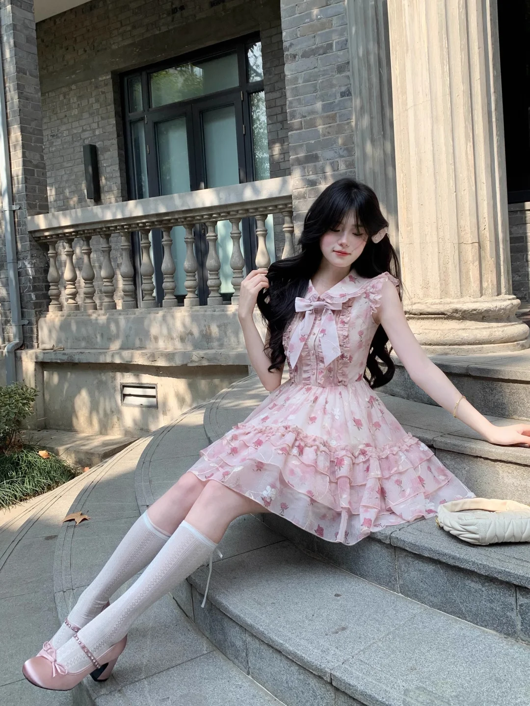 Cute Blue Chiffon Print Floral A Line Short Birthday Outfits Formal 7th Grade Homecoming Dress D104